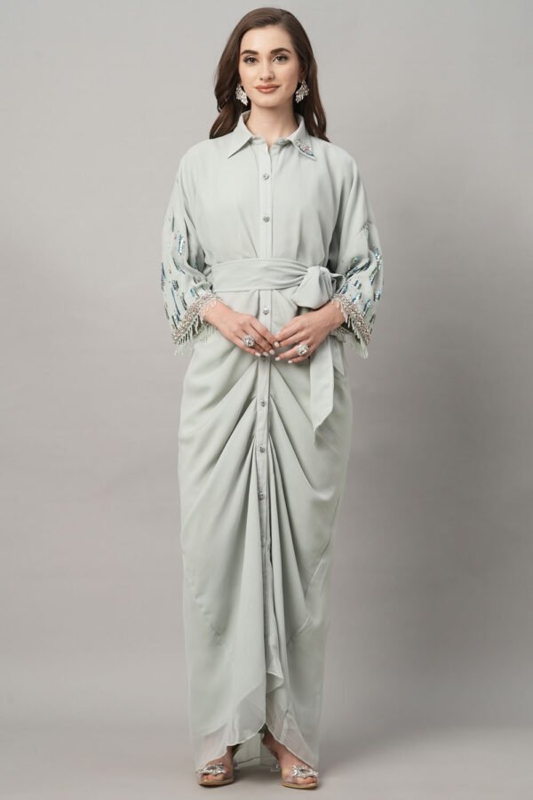 Drape kaftan with Handwork and Fringes
