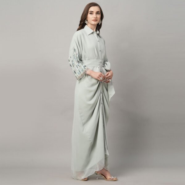 Drape kaftan with Handwork and Fringes - Image 4